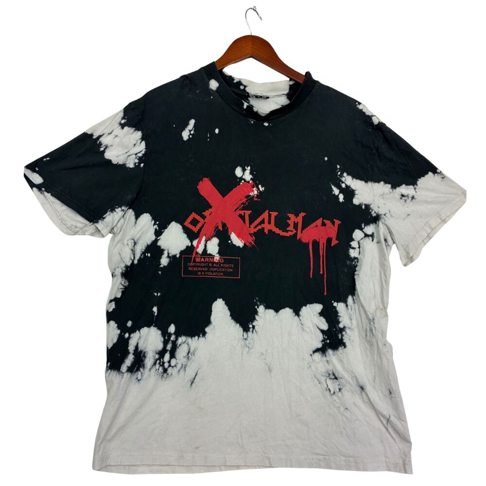 boohooMAN Men XL Black White Bleach Tie Dye Graphic T-Shirt Red Print Streetwear